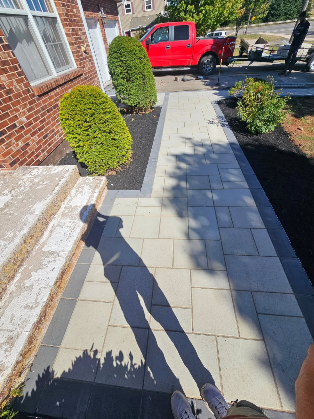 Long paver walkway installation